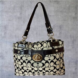 Coach Signature Black and Cream Shoulder Bag